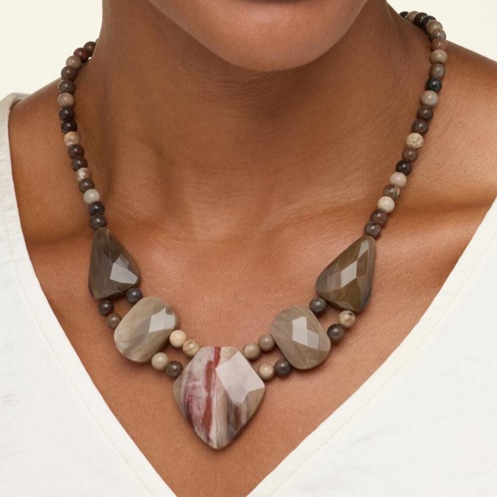 Jay King Mine Finds Sterling Silver Mongolian Brown Petrified Wood Bold Necklace